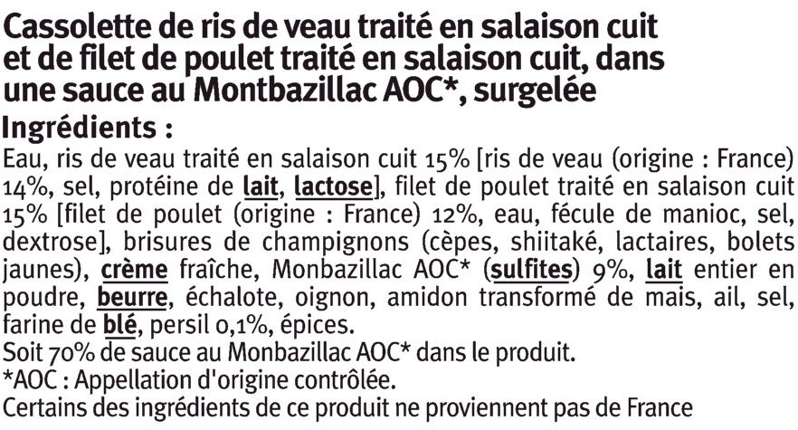 Cassolettes de ris de veau et volaille au Monbazillac AOC Saveurs - Ingrédients