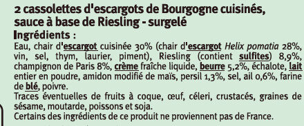 Cassolette d'escargot de Bourgogne sauce au Riesling Saveurs - Ingrédients