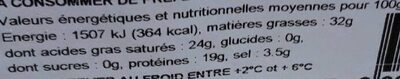 Roquefort AOP lait cru de brebis 32% de MG - حقائق غذائية - fr