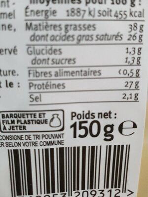 Queso manchego AOP affiné 12mois 38%mg - Nutrition facts - fr