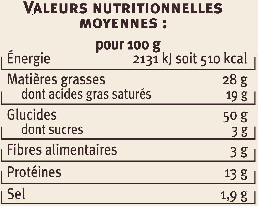 Minifeuilleté torsades beurre et fromage - Nutrition facts - fr