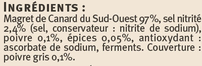 Magret de canard IGP du Sud Ouest séché au poivre Saveurs - Ingredients - fr