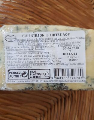 Fromage pasteurisé pâte persillé blue stilton cheese AOP 35%mg - Ingredients