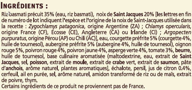 Poêlée de St Jacques au riz basmati Saveurs - Ingredients - fr