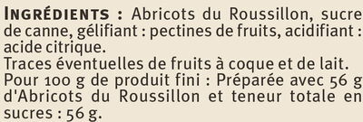 Confiture d'abricots récoltés dans le Languedoc-Roussillon Saveurs - Ingrédients