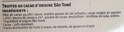 Truffes cacao origine São Tomé - Ingrédients