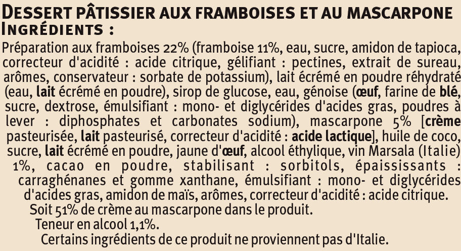 Tiramisu Framboise - Ingrediënten - fr