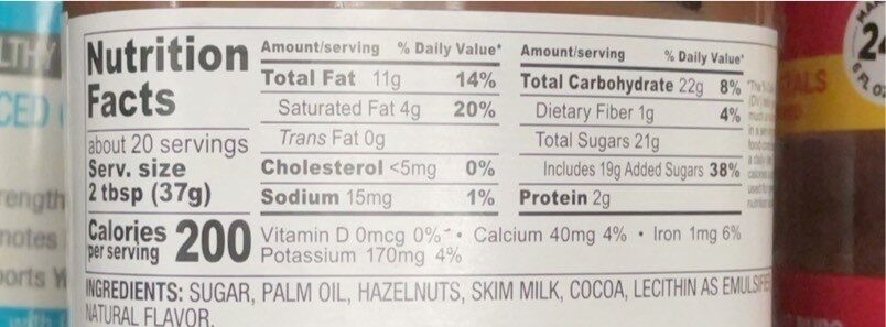 Nutella - Información nutricional - en