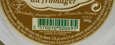 Cancoillotte du Fromager au Cumin 200g - Tableau nutritionnel