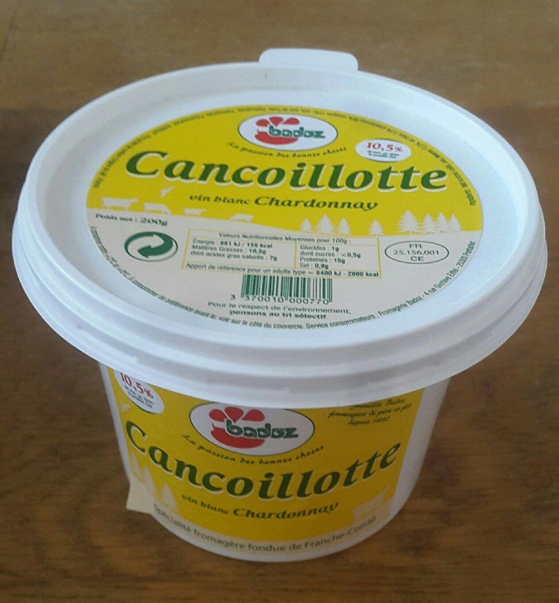 Cancoillotte vin blanc Chardonnay - Produit