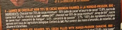 Chocolat noir cœur mangue - passion - Ingredients - fr