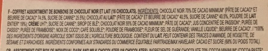 Assortiment de chocolats noirs et au lait - Ingredients - fr
