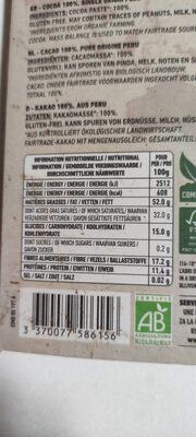 La belle équitable - 100% Cacao noir - Tableau nutritionnel
