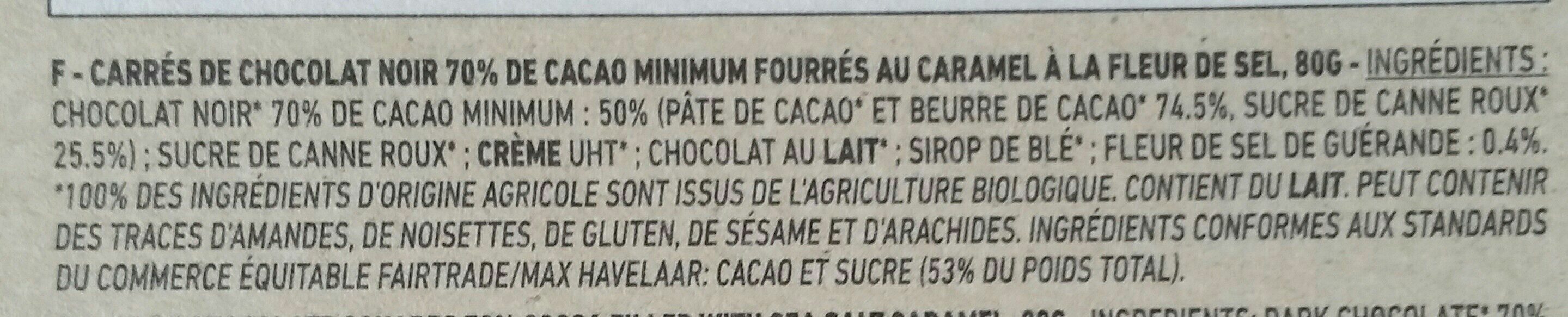 Caramel 18 carrés fourrés chocolat noir - Ingredienser - fr