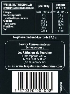 Gâteau au fromage blanc - Nutrition facts - fr