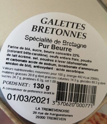 Galette Bretonnes - Tableau nutritionnel