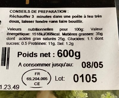 Cuisses de grenouilles au beurre persillé - Nutrition facts - fr