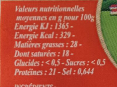Brique du forez - Nutrition facts - fr