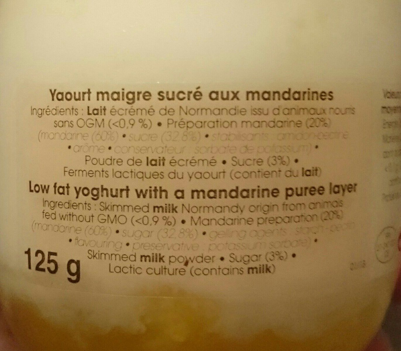 Yaourt maigre mandarine - Ingredients - fr