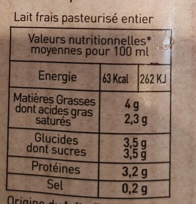 Lait frais de Normandie - Nutrition facts - fr