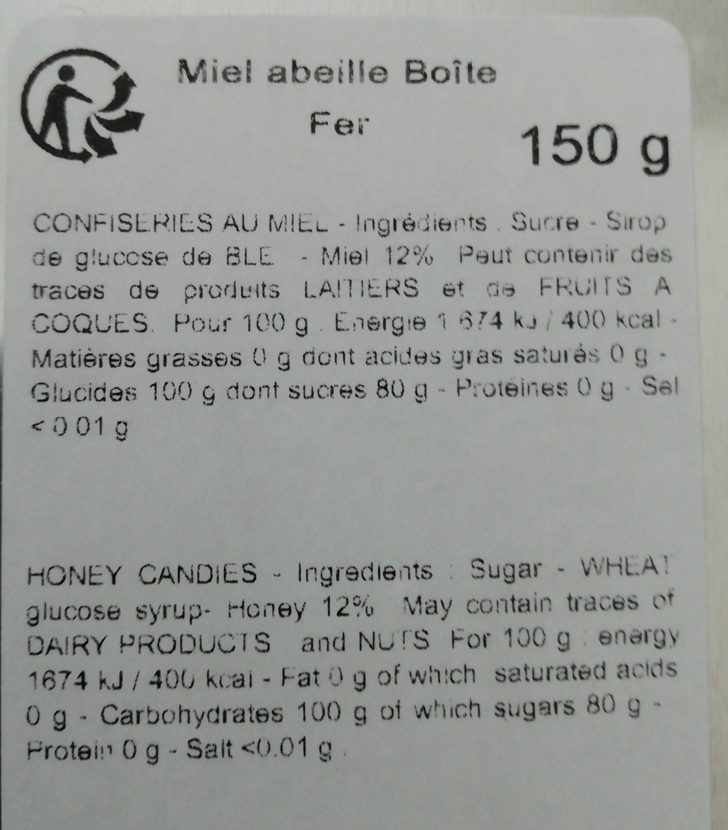 Bonbons Miel - Ingredients - fr