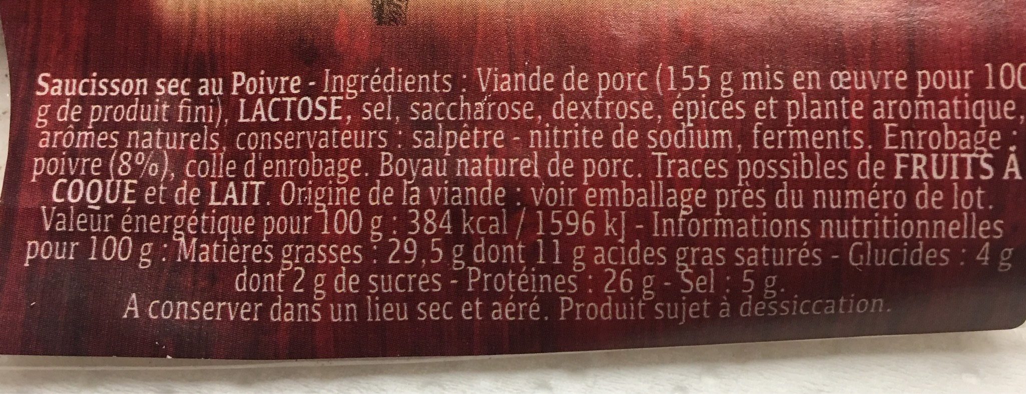 Pur Porc Met Peper - Nutrition facts - fr