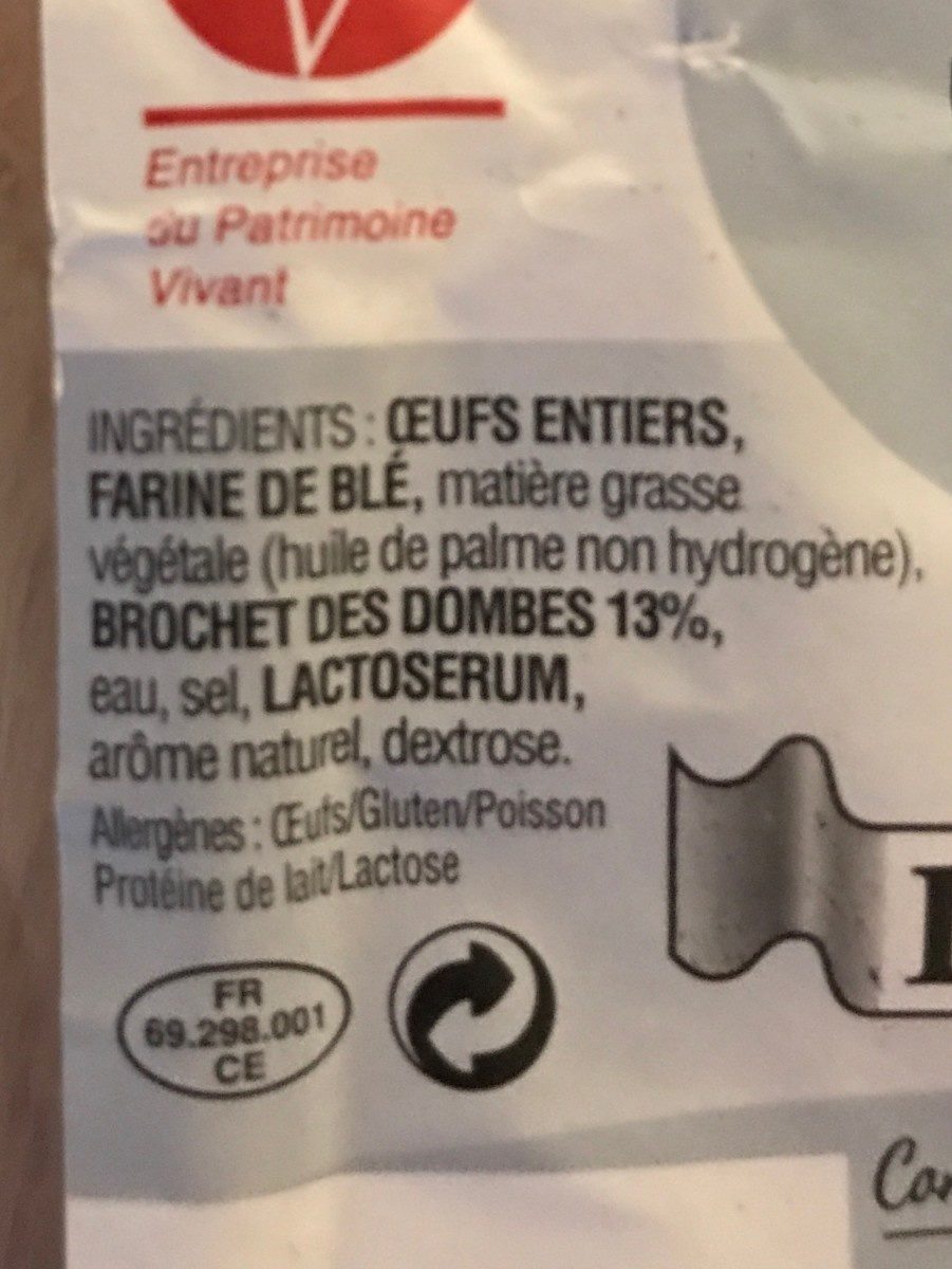 Desmaris Quenelle au brochet des Dombes le paquet de 2 270 g - Ingredients - fr