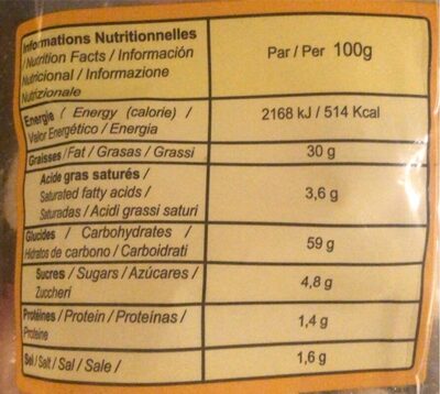 chips de crevettes - Tableau nutritionnel