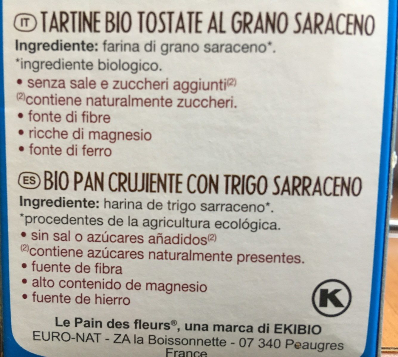 Pan Flores Sarraceno Sin Sal - Ingredients - fr