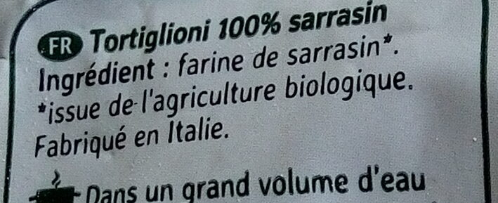 Tortiglioni 100% Sarrasin - Ingrédients