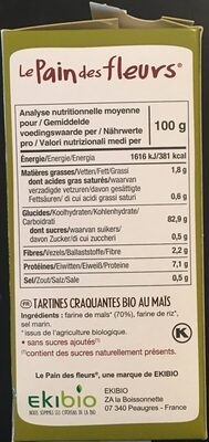 Tartines craquantes bio au maïs - Tableau nutritionnel