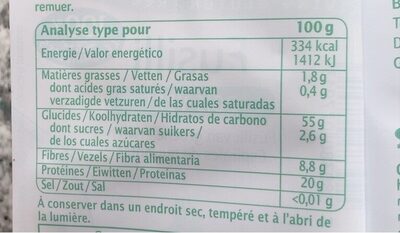 Fusilli Au Pois Vert Bio - 250 G - Ma Vie Sans Gluten - Tableau nutritionnel