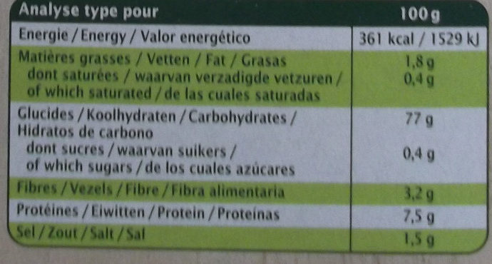Couscous multicereales sans gluten - Nutrition facts - fr