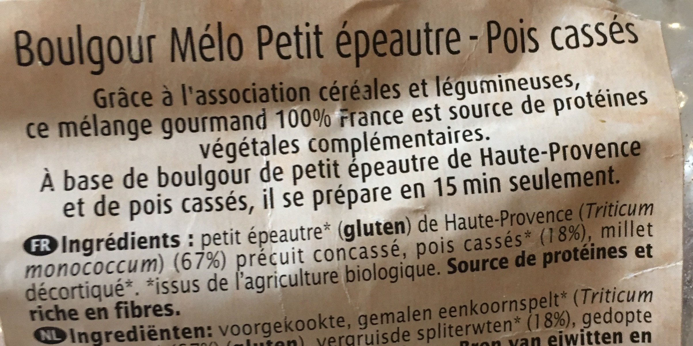 Boulgour Mélo Petit Épeautre pois cassés - Ingredienser - fr