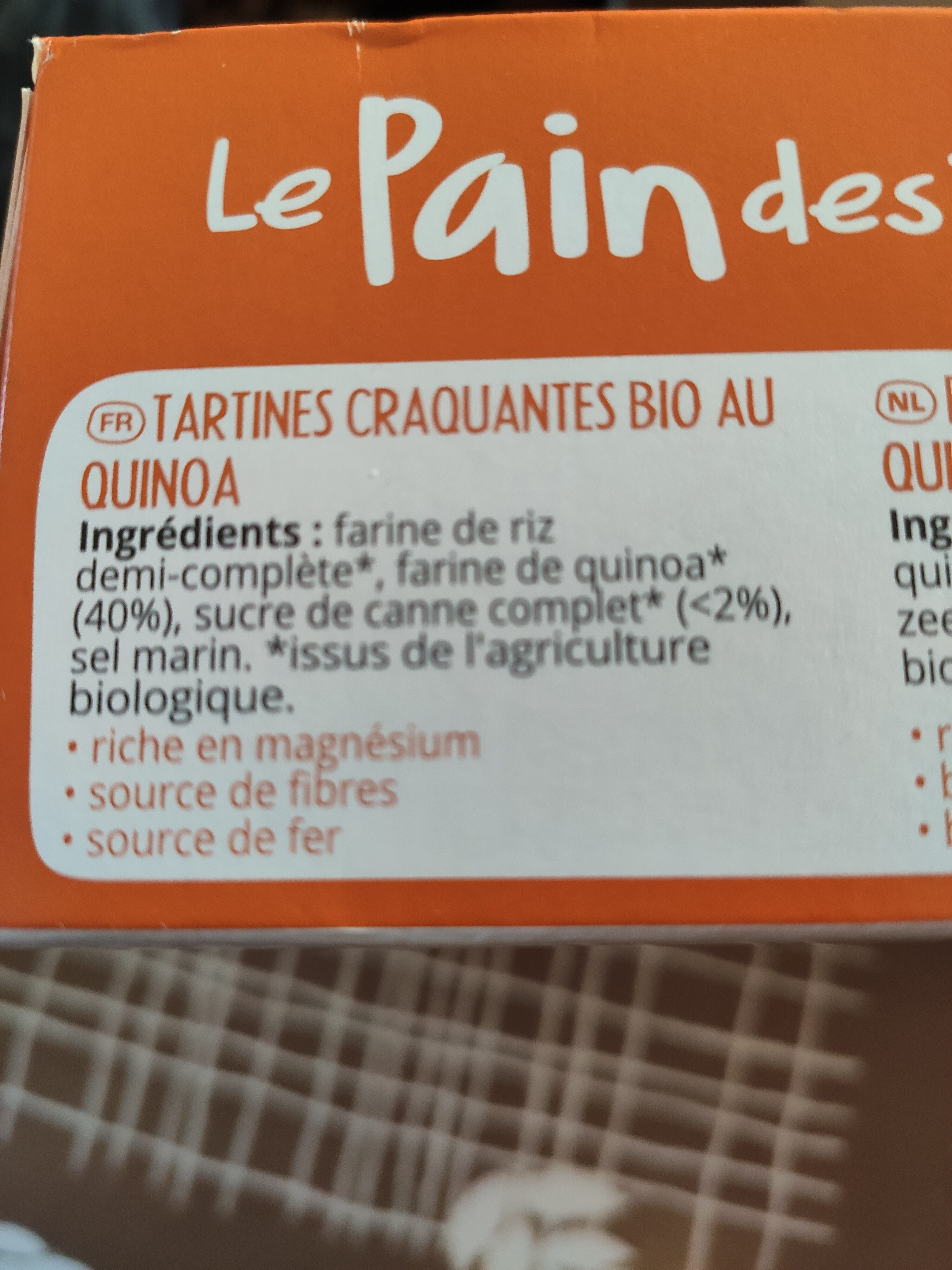 Tartines bio craquantes au quinoa - Ingrédients