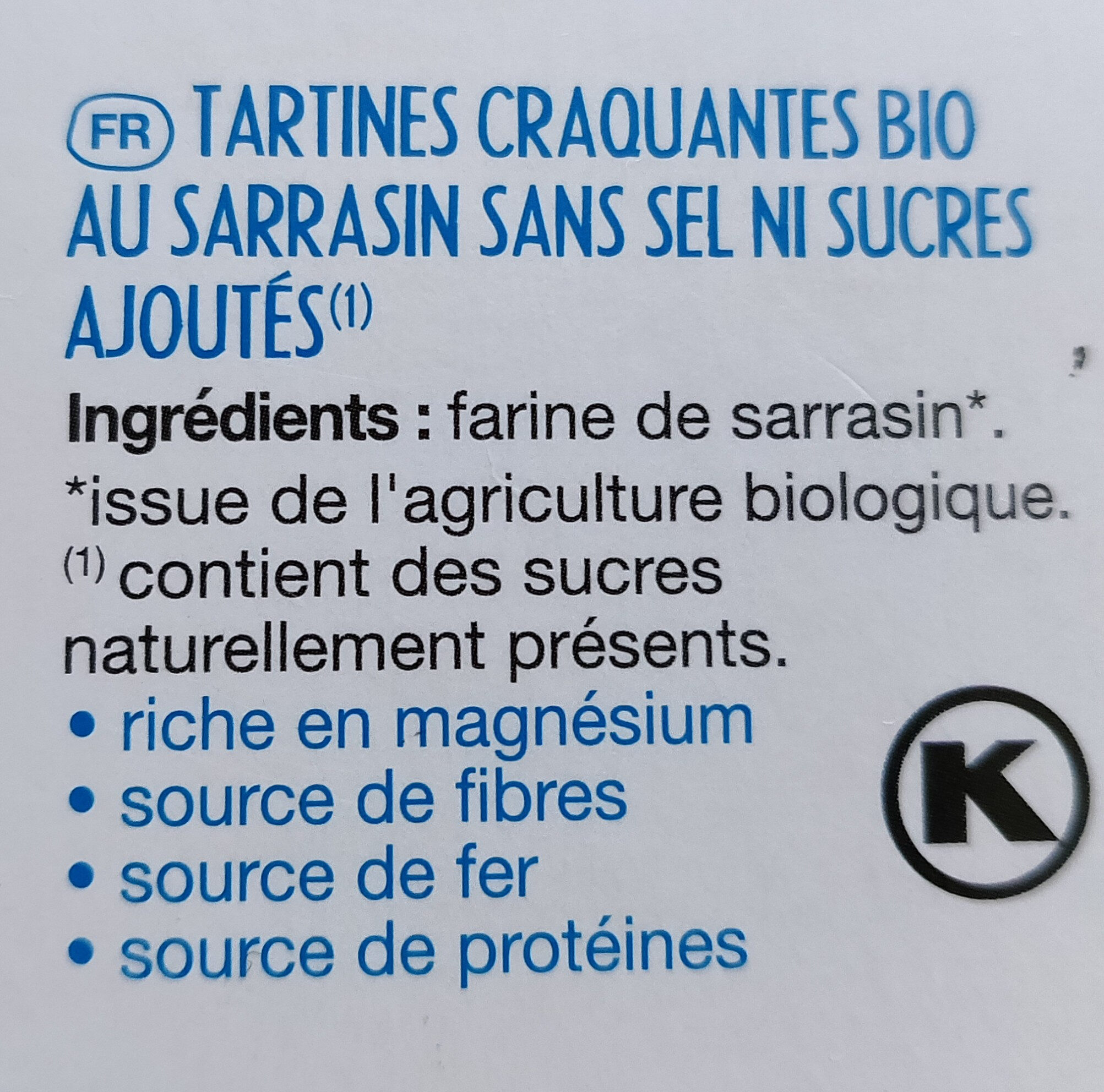 Tartines craquantes bio au sarrasin sans sel ni sucres ajoutés - Ingredients - fr