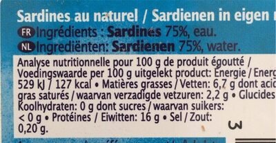 Sardines au naturel pauvre en sel - Tableau nutritionnel