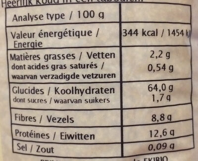 Couscous Complet - Tableau nutritionnel
