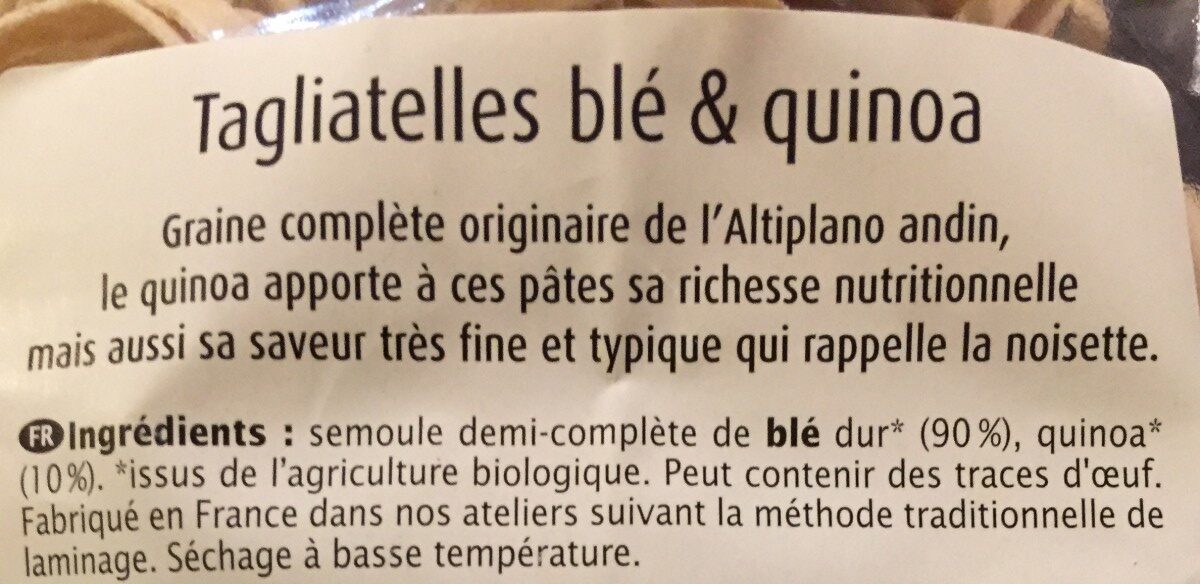 Tagliatelles ble & Quinoa - Ingrédients