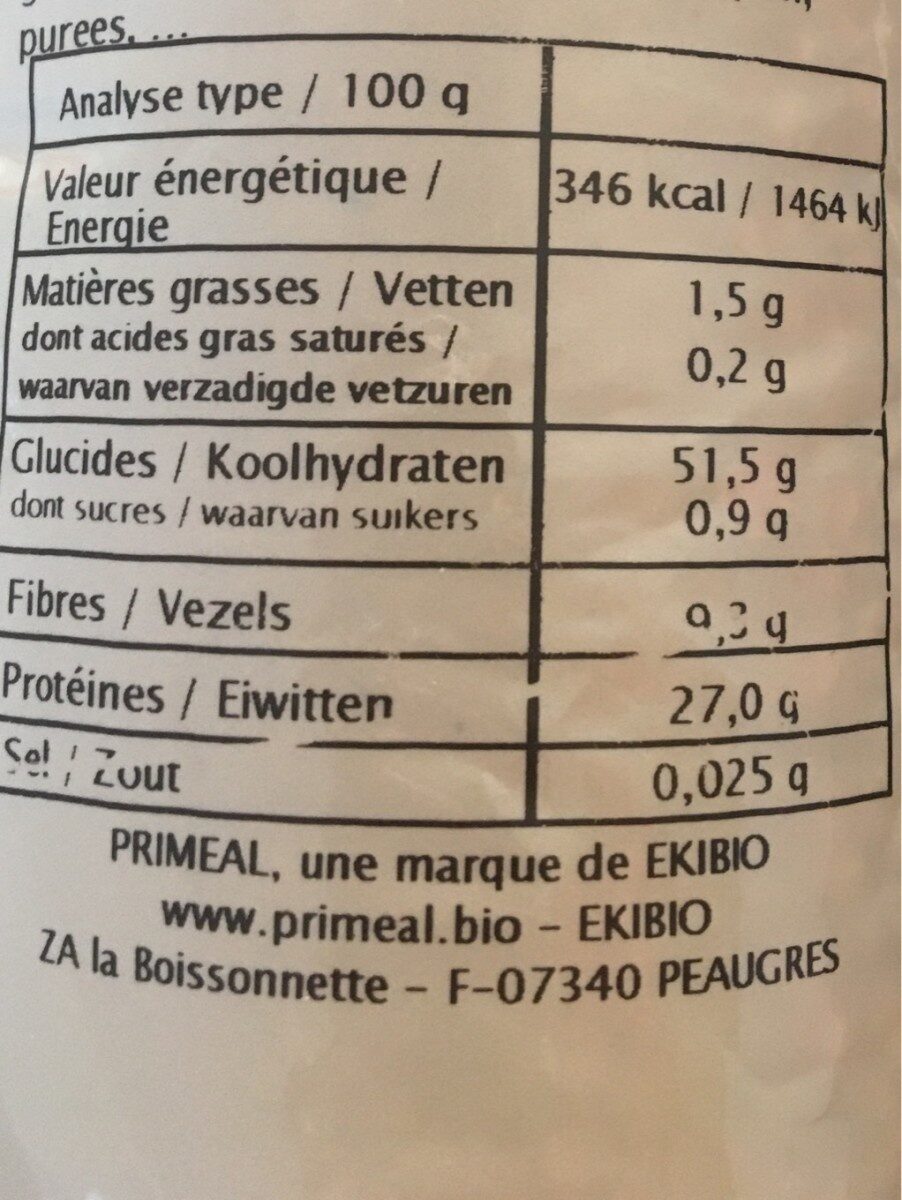 Lentilles Corail Bio - Voedingswaarden - fr