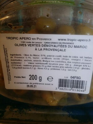 OLIVE VERTE DENOYAUTEE PROVENCALE AUX HERBES - Ingredients - fr
