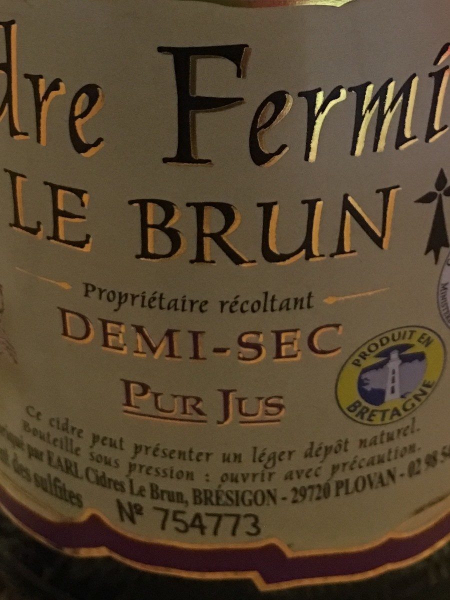 Cidre fermier demi-sec breton, pur jus - Ingredients - fr