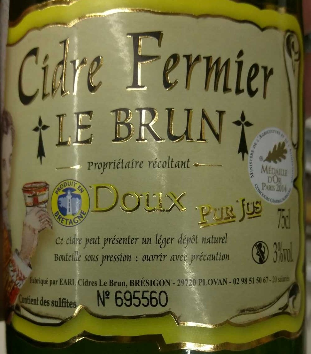 Cidre Fermier Doux - Ingredients - fr