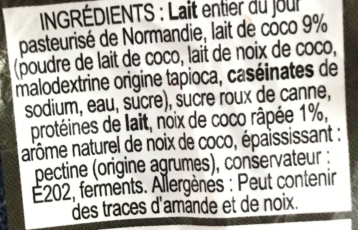 Yaourt Noix De Coco Au Lait Entier, 180 Grammes, Marque La Ferme Du Manège - Ingrédients