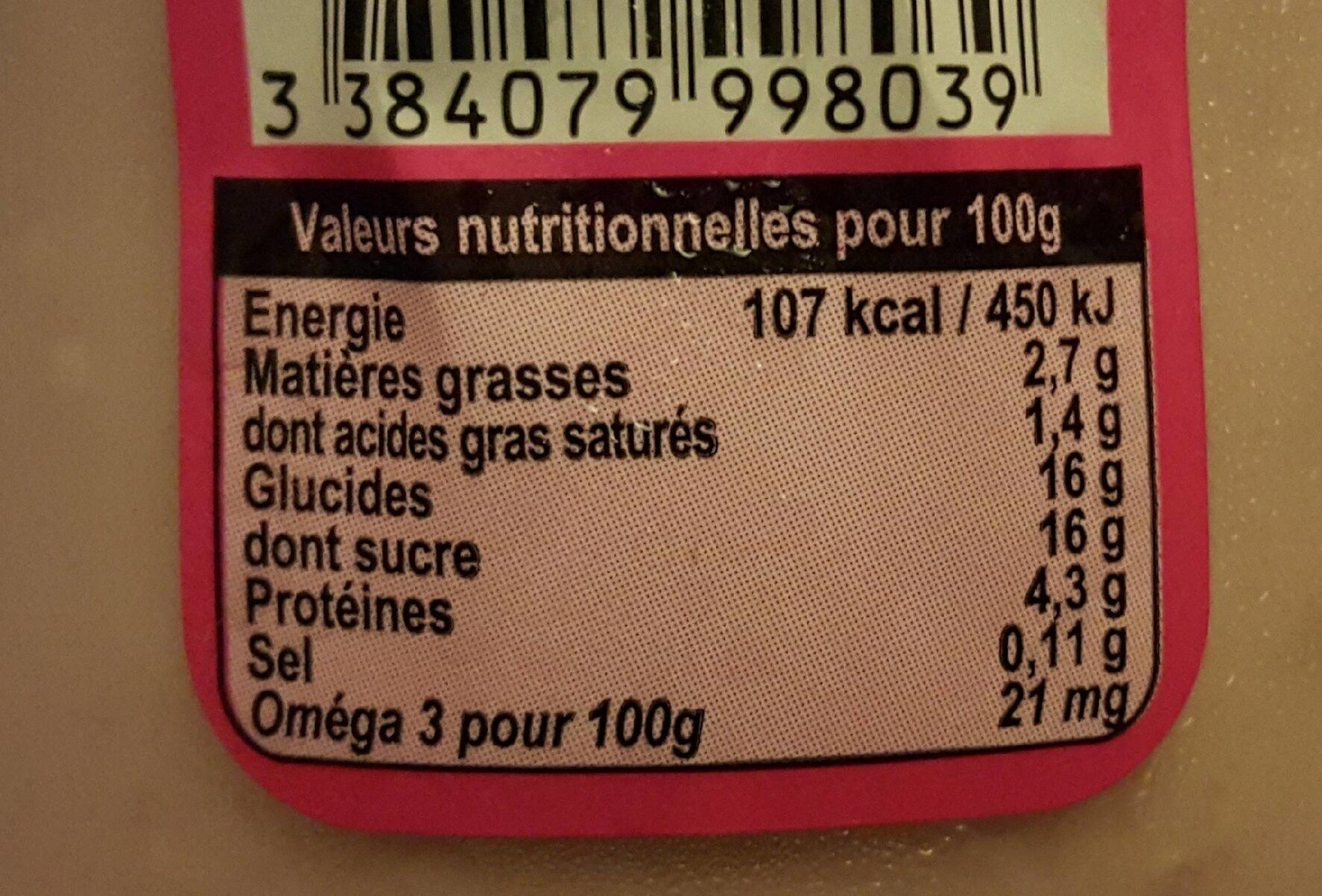 Yaourt Framboise - Información nutricional - fr