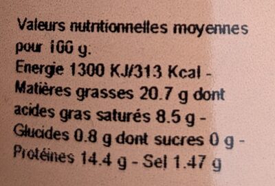Terrine de chevreuil au foie gras - Tableau nutritionnel