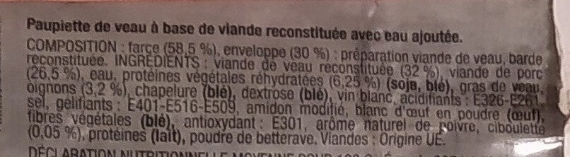 Paupiettes de Veau x 15 - Ingredients - fr