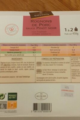 Rognons porc sauce pinot noir - Product - fr