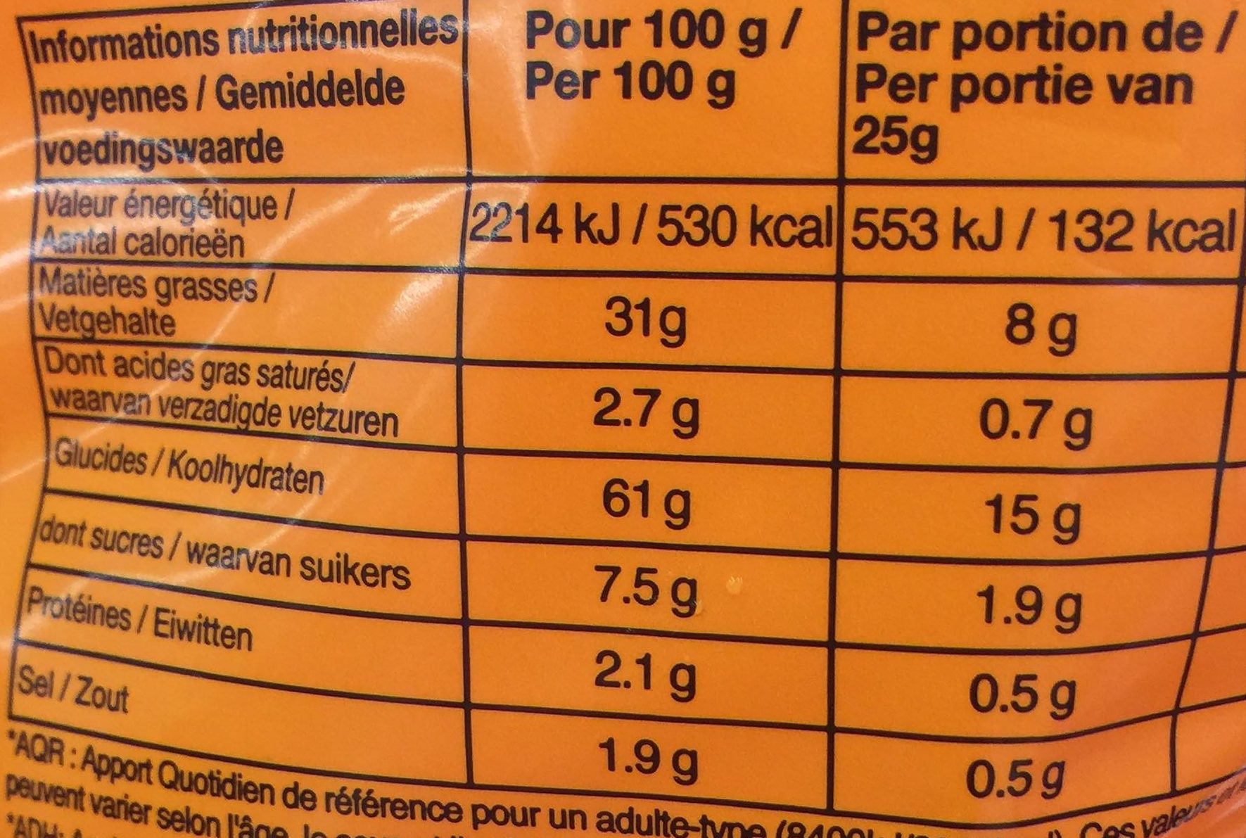 Chips de crevette - حقائق غذائية - fr