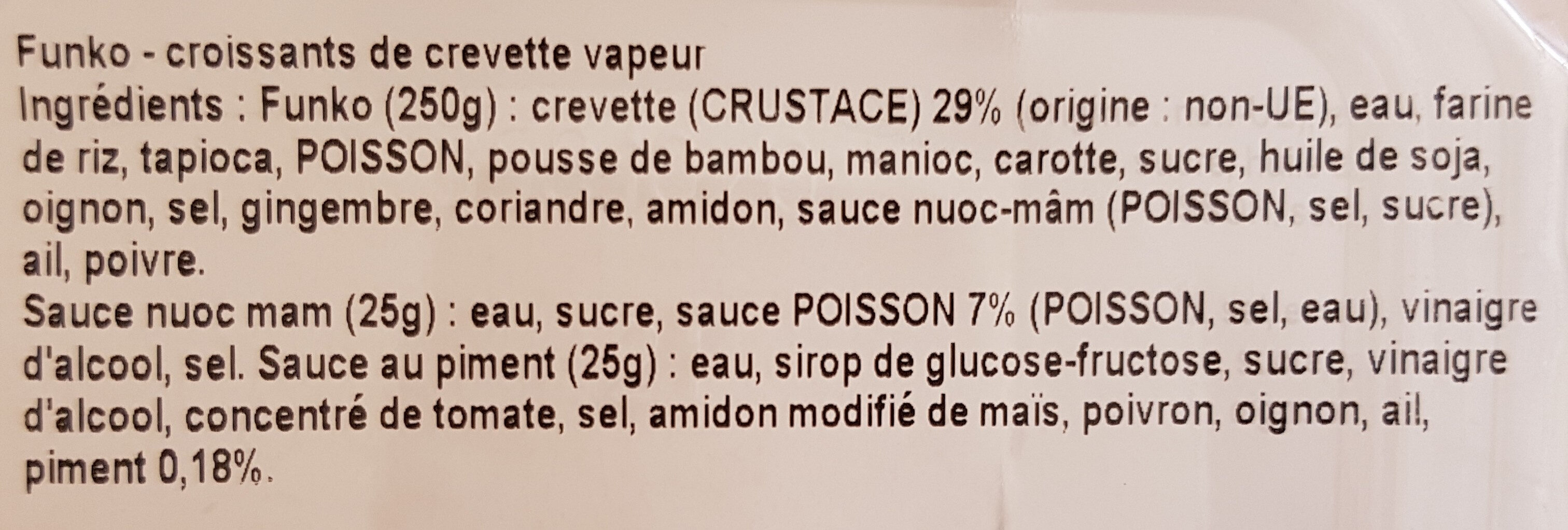 Funko croussants de crevette vapeur avec sauces - Ingredients - fr